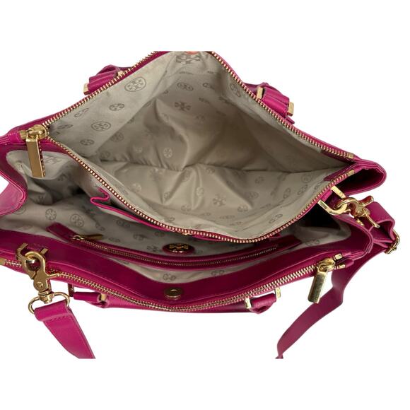 Tory Burch Robinson Saffiano Leather Double Zip Tote Crossbody Large Fuschia - Picture 16 of 16